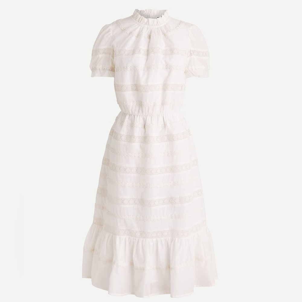 J Crew Puff-sleeve daisy-chain dress Elegant White Midi Dress